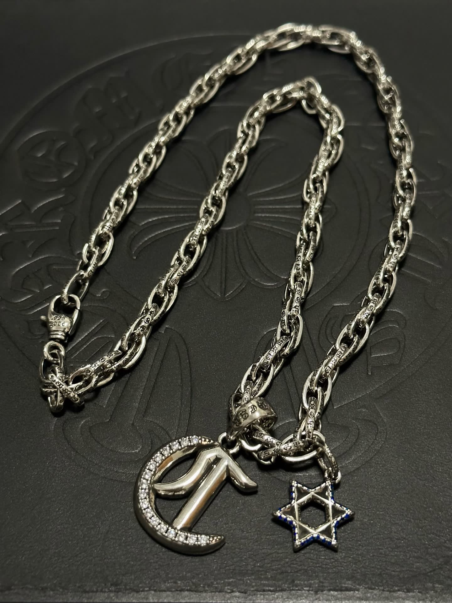 Chrome Hearts Silver Chain with Crescent and Star Design